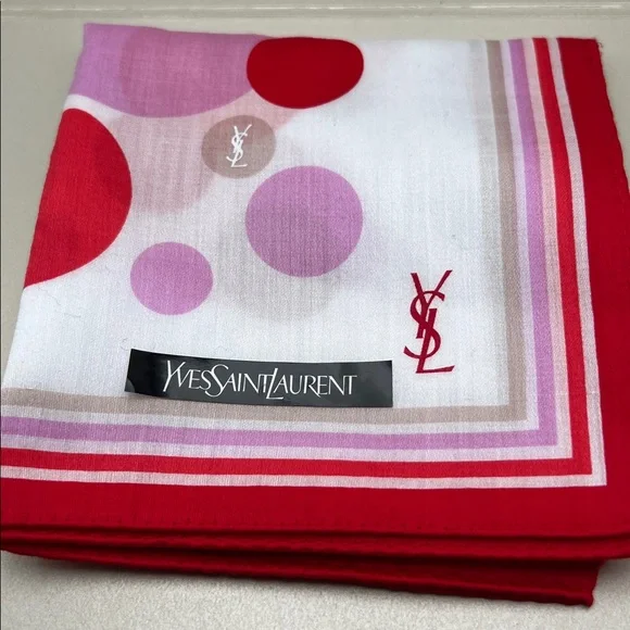 Yves Saint Laurent Red, Lilac & Cream Polka Dot Cotton Handkerchief / Bandana - Picture 8 of 12